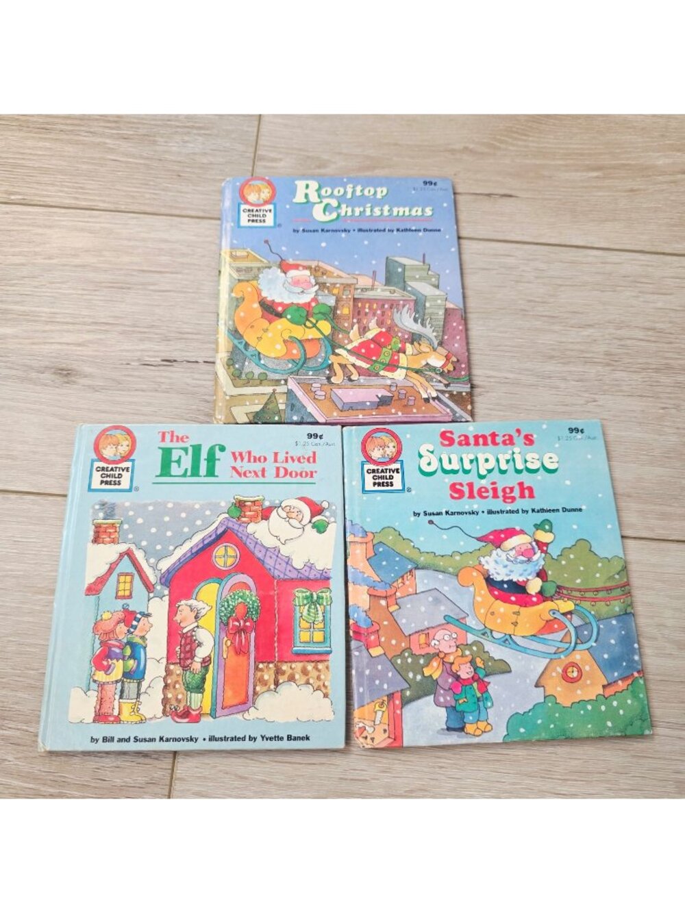 3 Vtg Mini Creative Child Press Holiday Christmas Books Santa Sleigh Elf
